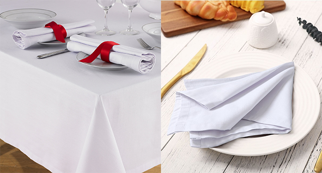 Luxury White 100% Cotton Table Cloth Hotel Quality Linen 100% Cotton Napkins 